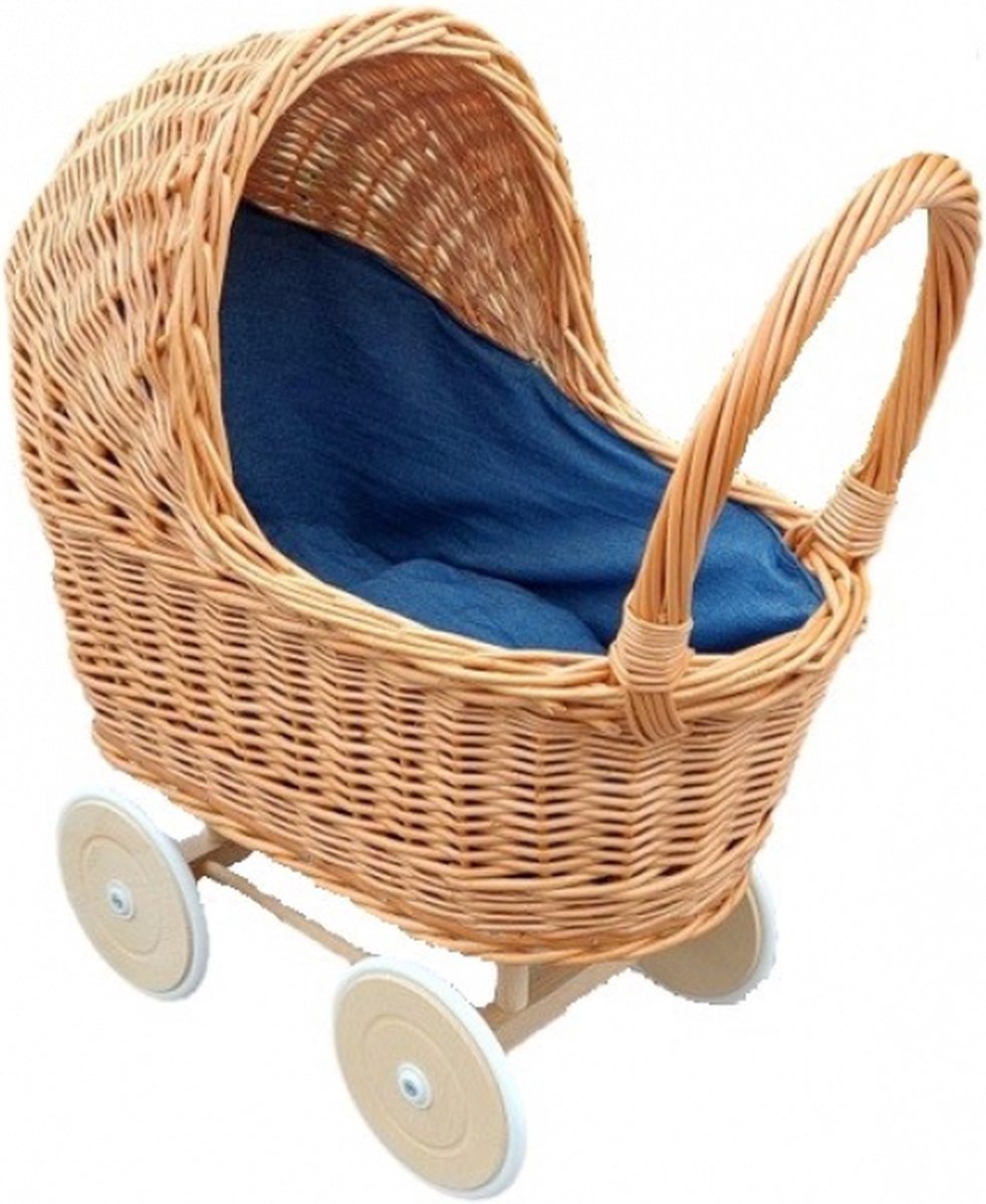   Houten poppenwagen Rieten poppenwagen met kap