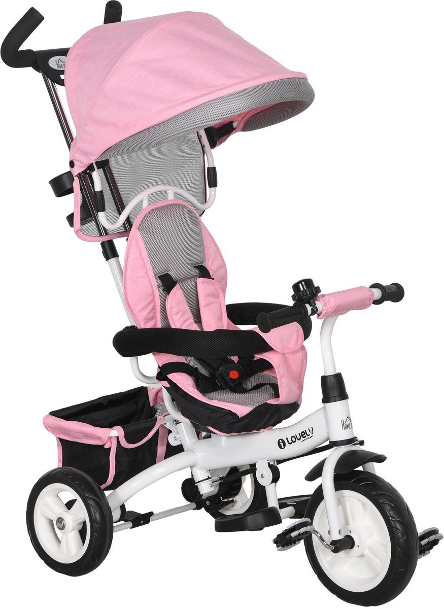 HOMCOM Kids Tricycle Metaal, Kunststof 95L x 50B x 106H cm Roze