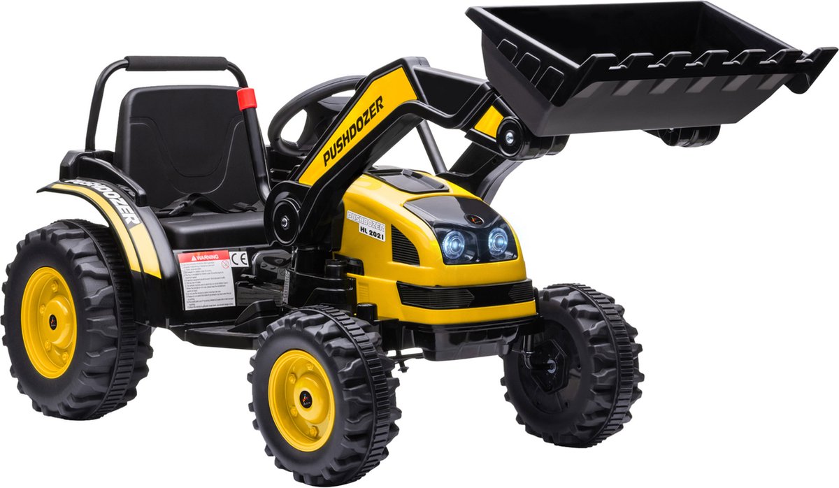 HOMCOM Traptractor zittende graafmachine voor kinderen off-road voertuig met muziek schop armen 370-167V90