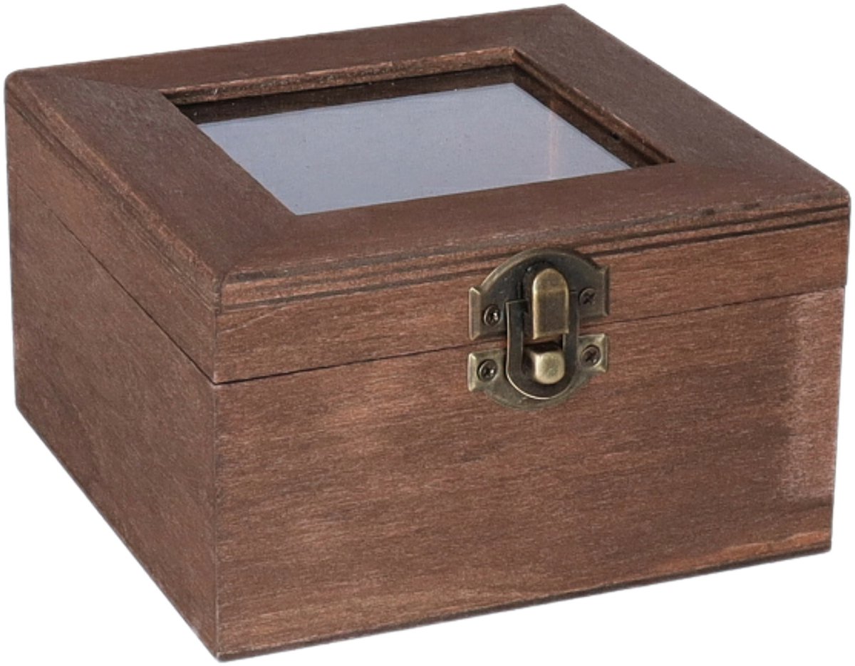 Houten opbergkistje met deksel - donkerbruin - 12 x 12 x 8 cm - Sieraden/spulletjes/sleutels -Kleine opberg kistjes