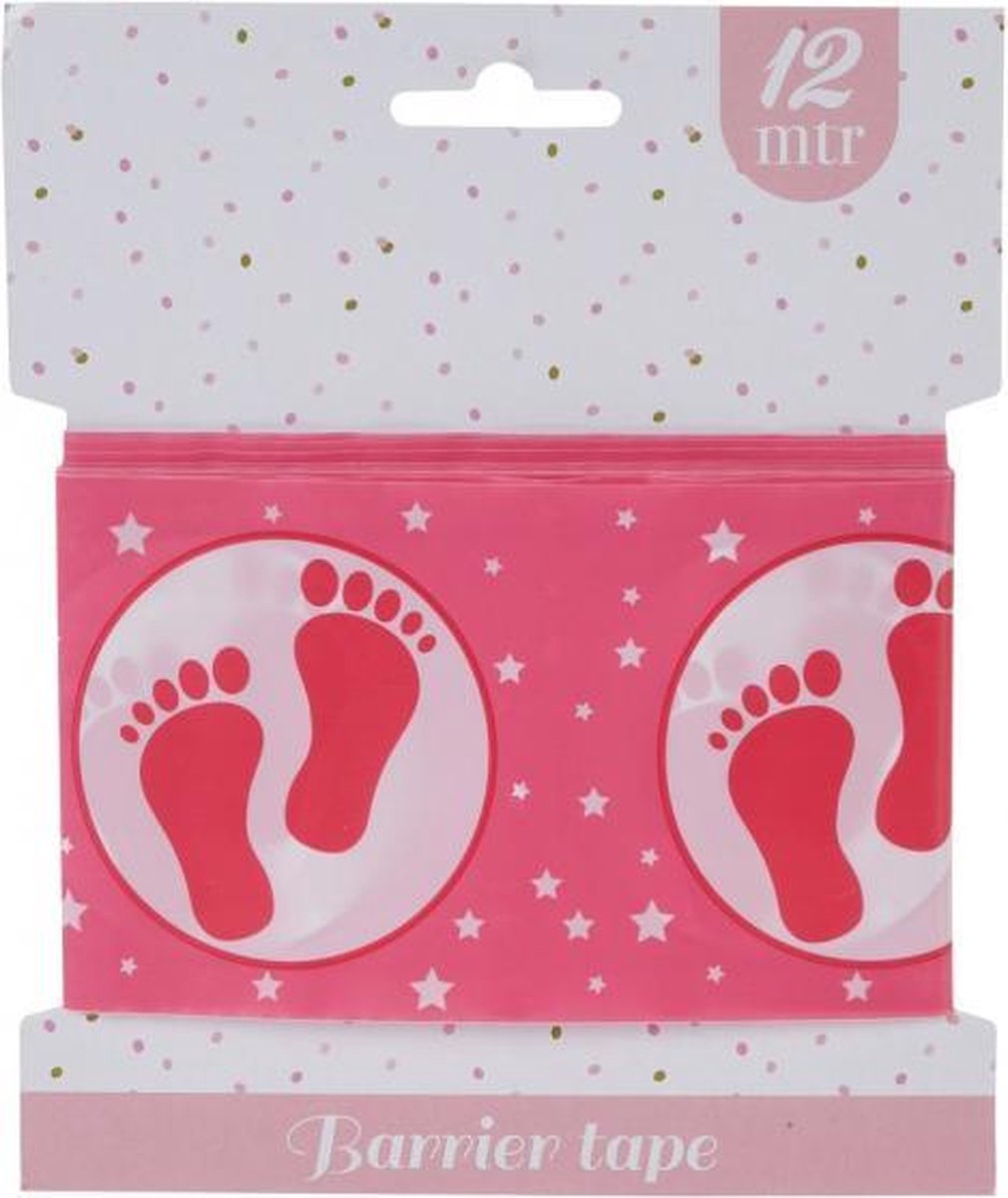 afzetlint baby voetjes 12 meter roze/wit