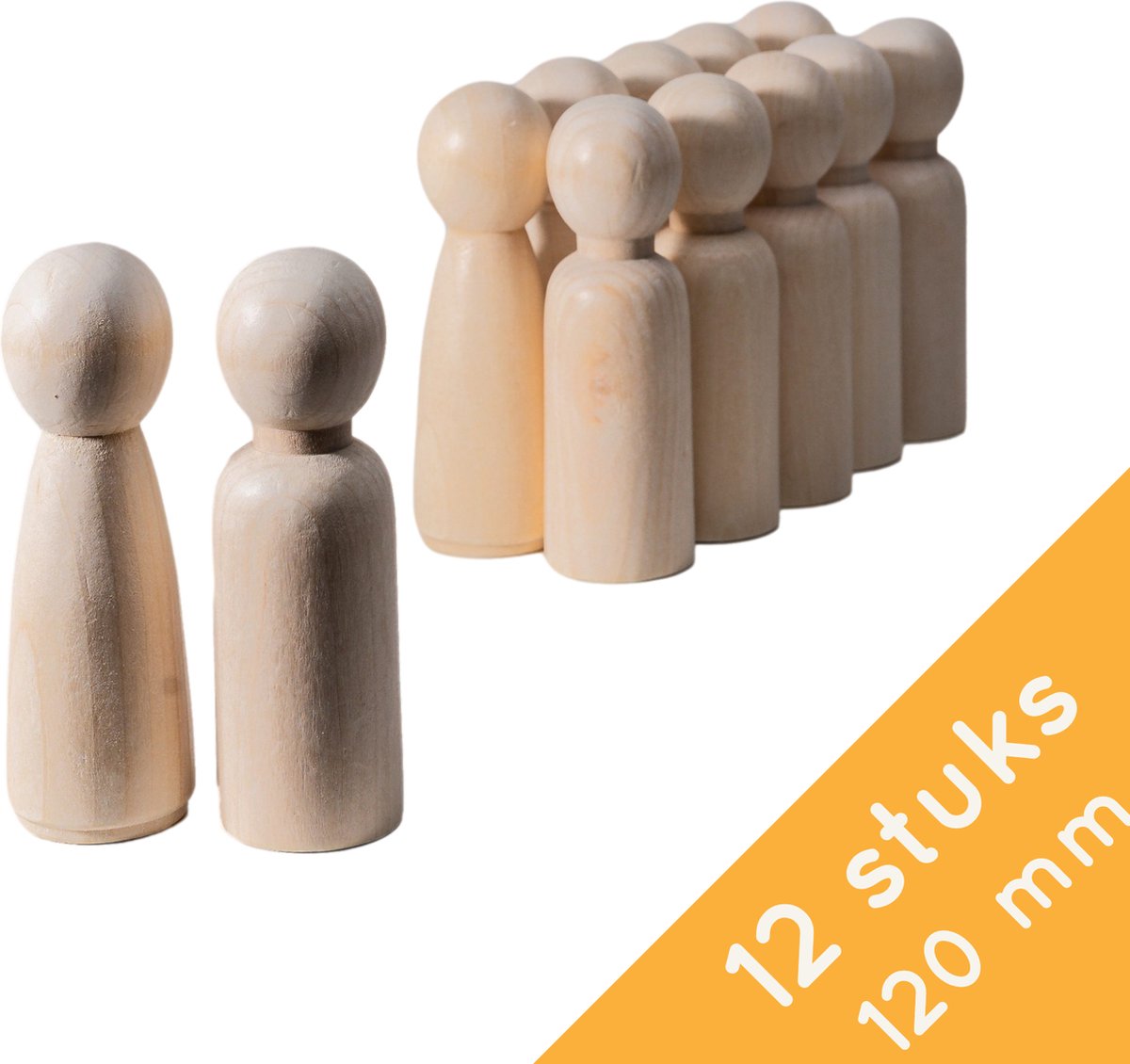 Homium Peg Dolls - 12 stuks man/vrouw - 120mm - Blanco houten poppetjes - pionnen - kegelpoppetjes - houten mensen - poppenhuis - zelf verven