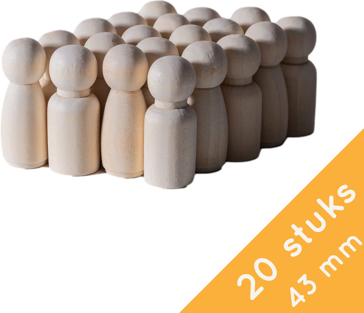 Homium Peg Dolls - 20 stuks man/vrouw - 43mm - Blanco houten poppetjes - pionnen - kegelpoppetjes - houten mensen - poppenhuis - zelf verven