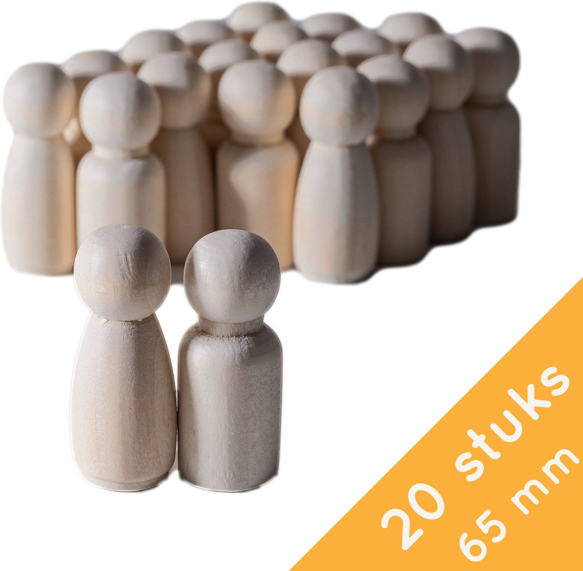 Homium Peg Dolls - 20 stuks man/vrouw - 65mm - Blanco houten poppetjes - pionnen - kegelpoppetjes - houten mensen - poppenhuis - zelf verven