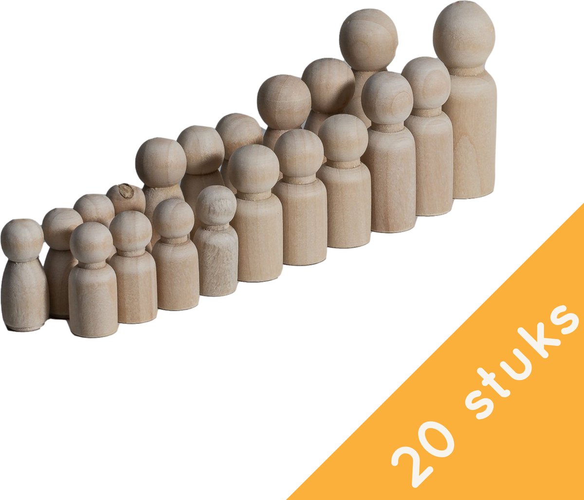 Homium Peg Dolls - Set 20 stuks - Blanco houten poppetjes - pionnen - kegelpoppetjes - houten mensen - poppenhuis - zelf verven