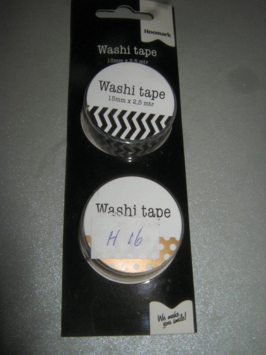 Hoomark Washi Tape 2 stuks 15mm x 2.5mtr / blister