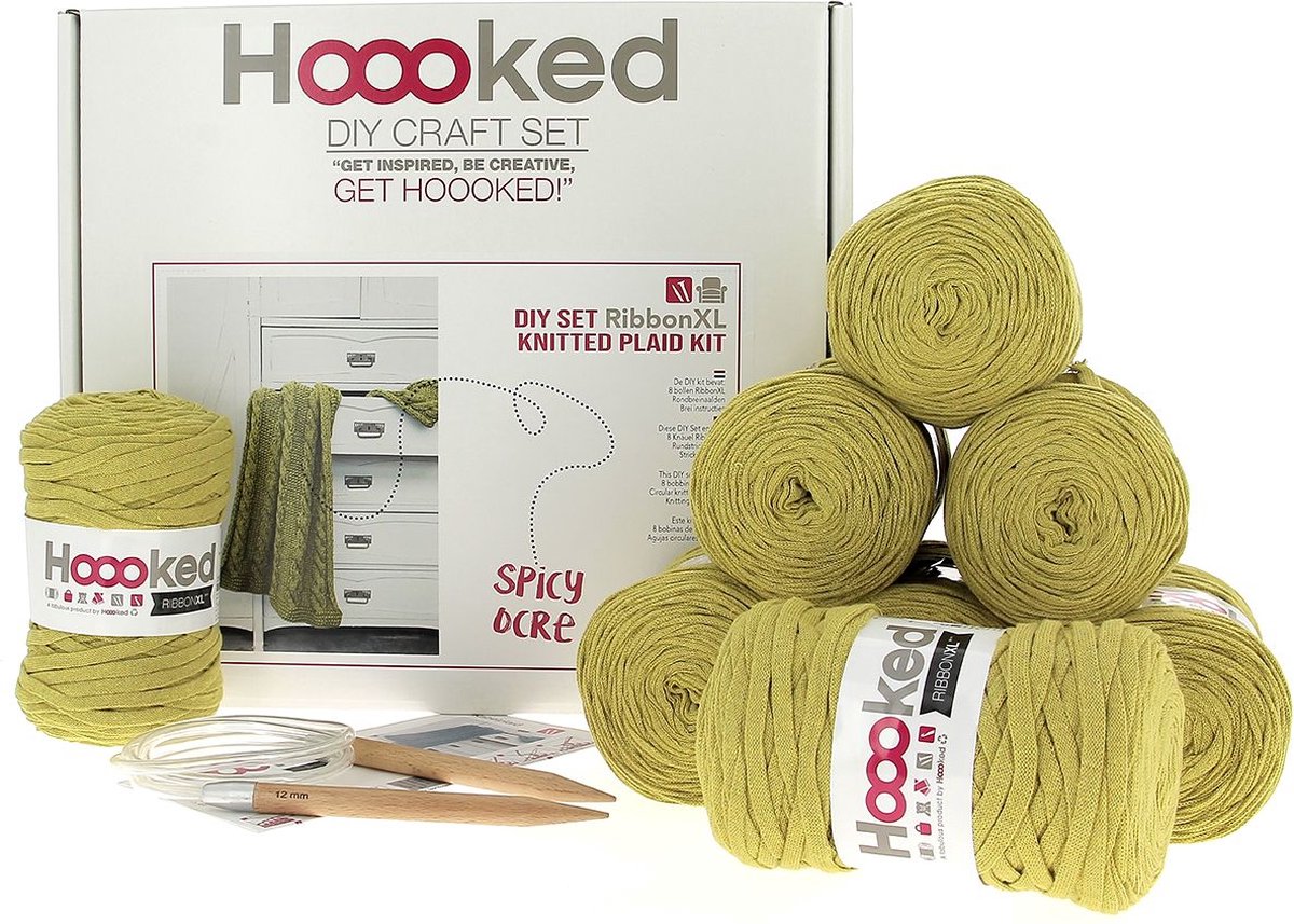 Hoooked RibbonXL - DIY Breipakket - Kabelplaid Spicy Ocre - Breipatronen - Breien - Breiset - Breiwol