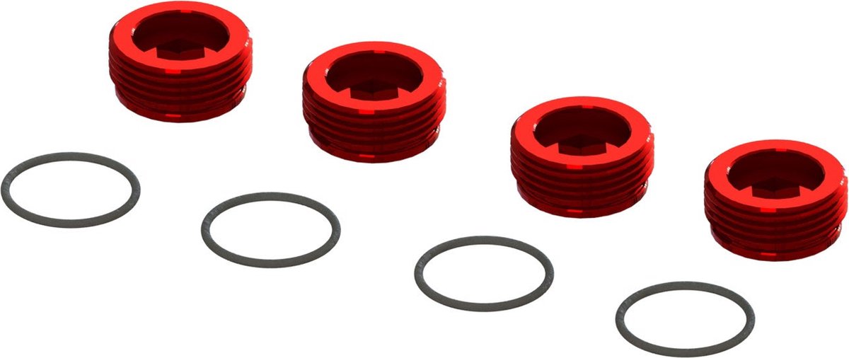 Aluminum Front Hub Nut Red (4) inc O-Rings