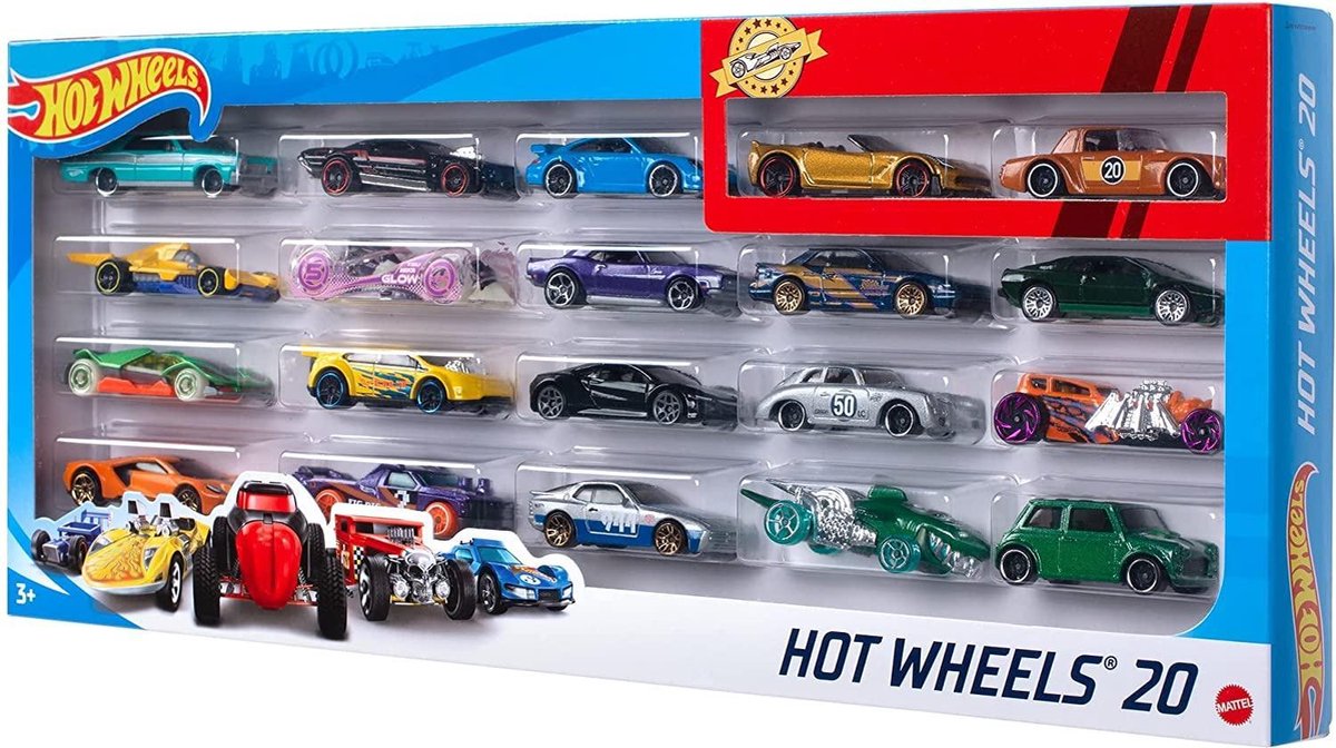 Hot Wheels - Speelgoedautos voor racebaan - Set met 20 speelgoedautootjes