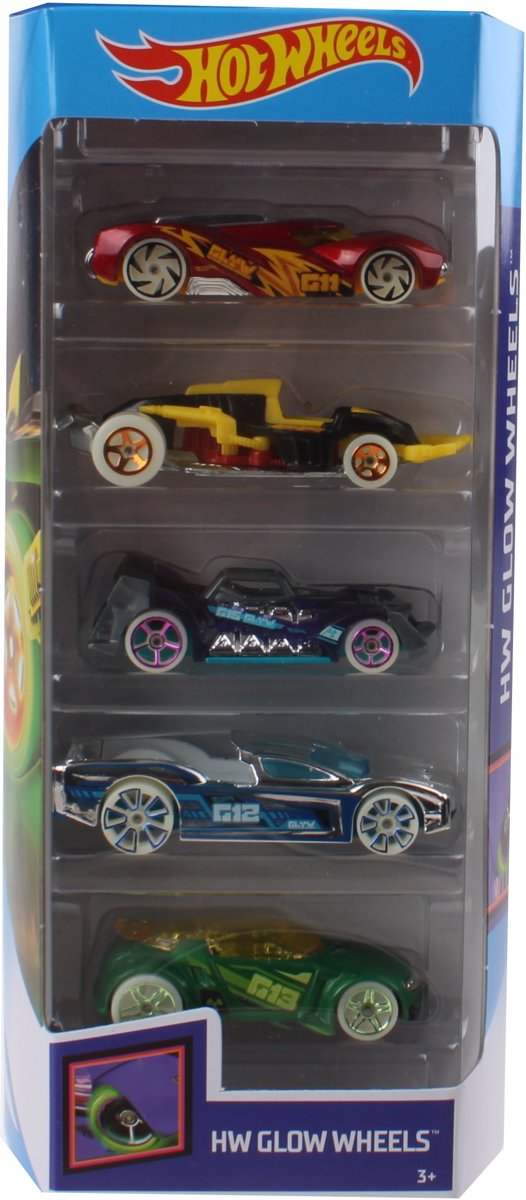 Hot Wheels Cadeauset Glow Wheels 7,5 Cm 5-delig