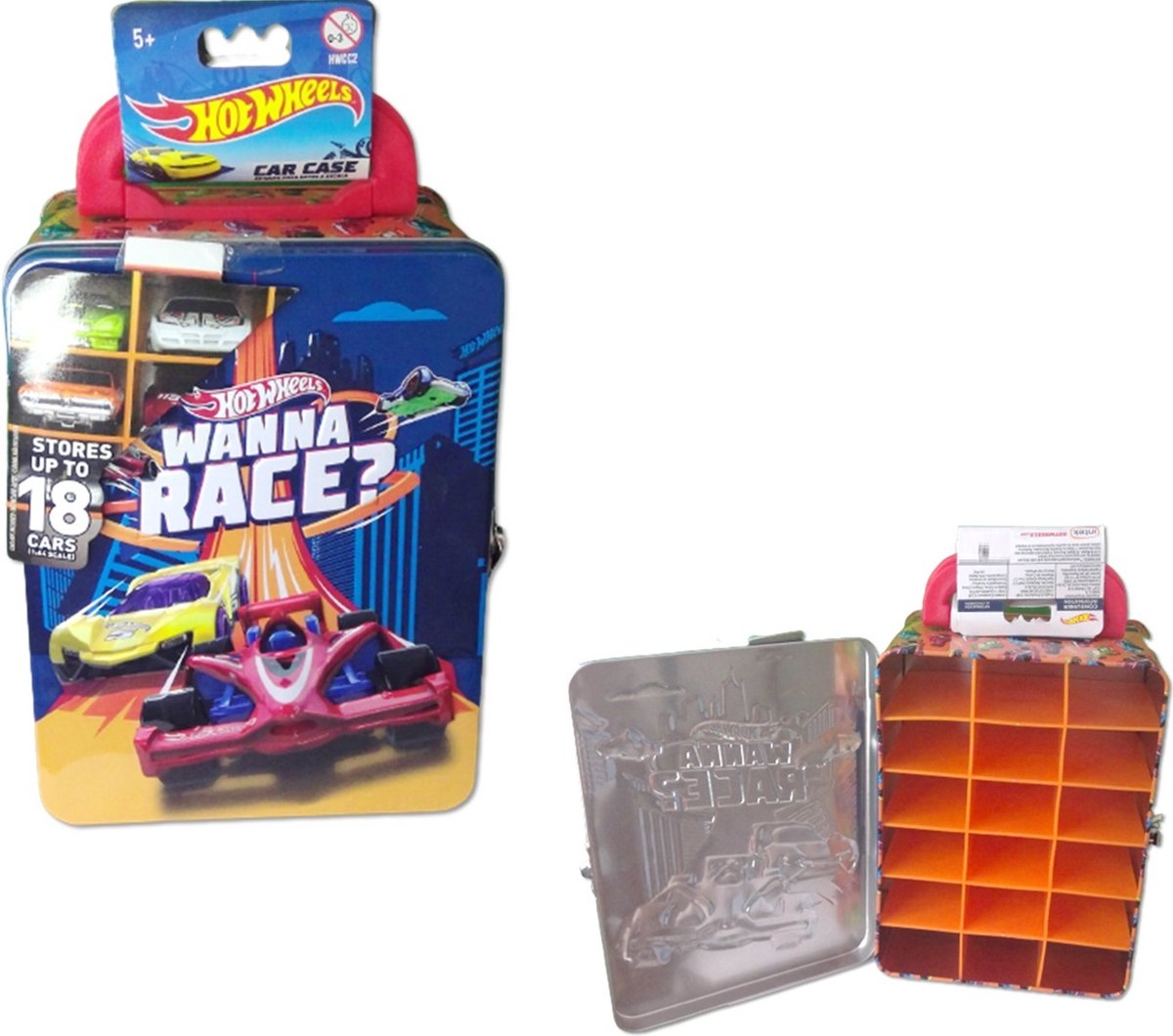 Hot Wheels Car Case 18 autos - Blik - On the Go - Met handsvat