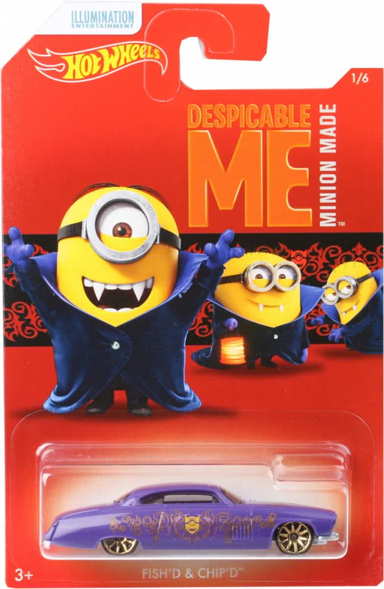 Hot Wheels Despicable Me Minions auto Fish & Chip paars 6 cm