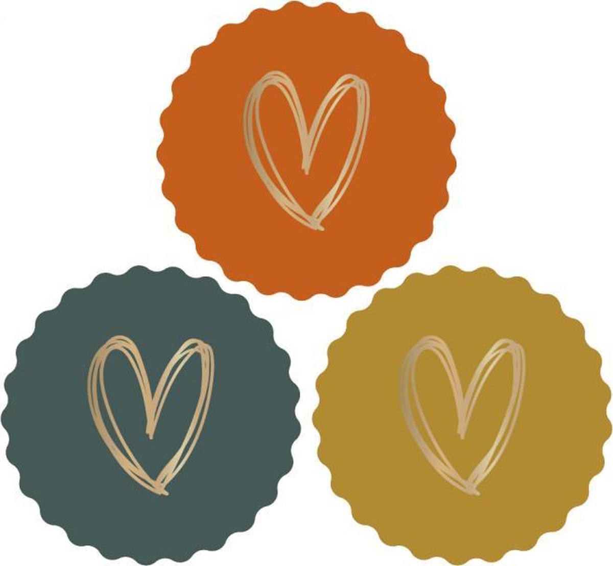 Cadeaustickers - 24 stuks - House of Products - Geel - Cognac - Groen - Sluitstickers - 55mm - Multi Heart Gold Bright -