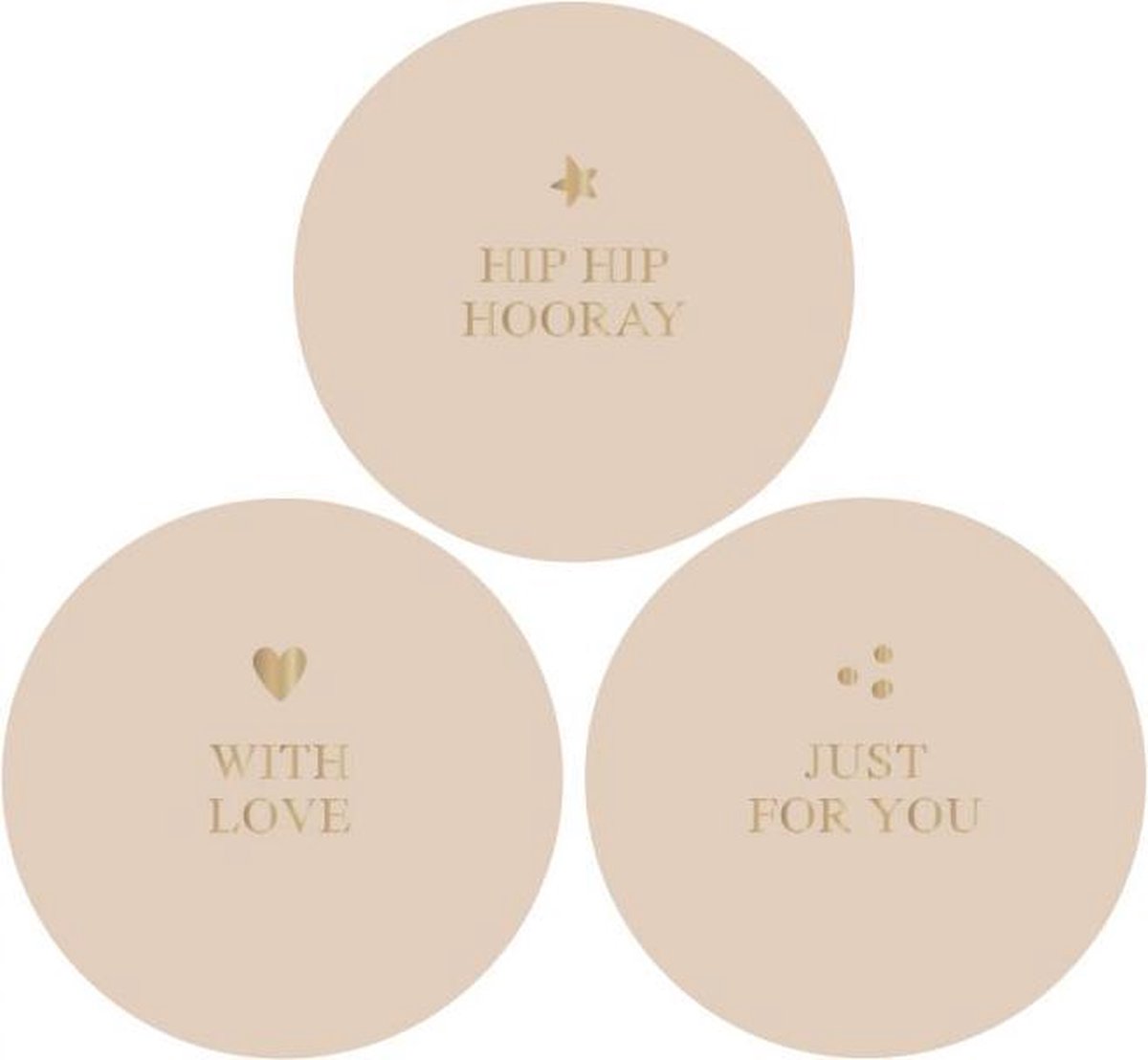 House Of Products Stickers - Cadeauversiering - HIP HIP HOORAY - WITH LOVE - JUST FOR YOU - Goud Beige - 24 stuks - ø 55 mm