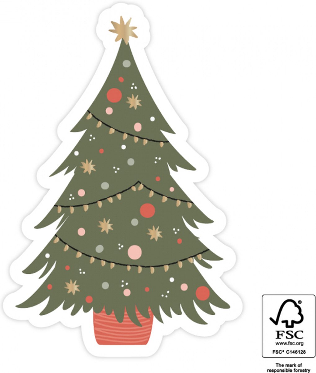 Kerststickers - Kerstboom - Christmas tree  die gold - 15 stuks - House of products - Cadeau - Inpakken