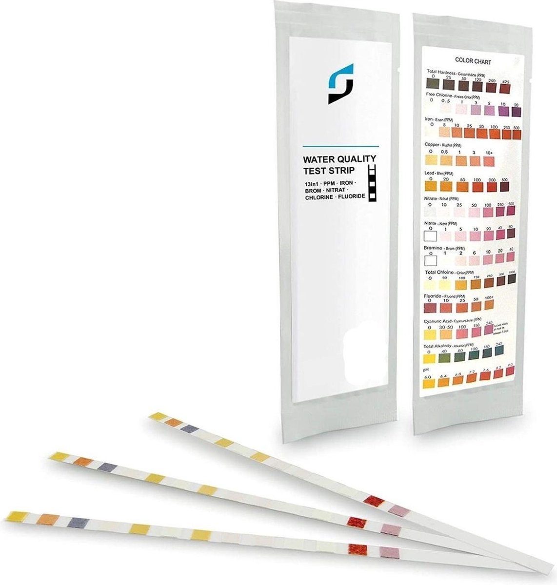 Teststrips drinkwater, zwembad, aquarium, jacuzzi, spa, lood, ph, koper, ijzer, chloor, fluoride test stips