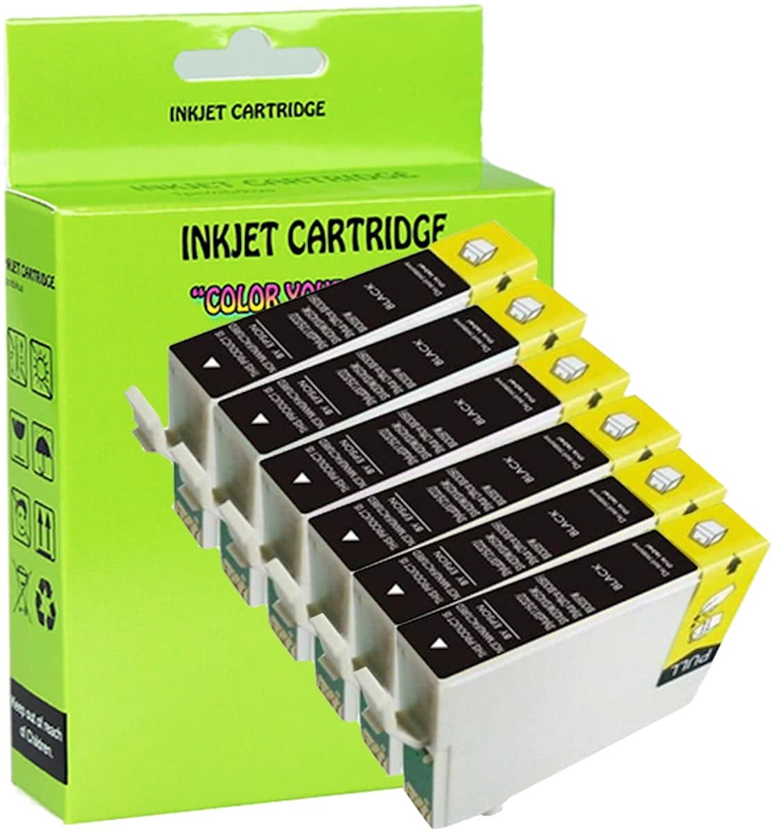 6 Pack Compatible Epson T0611BK*6 inktcartridges, 6 pak met chip. 6 Zwart.