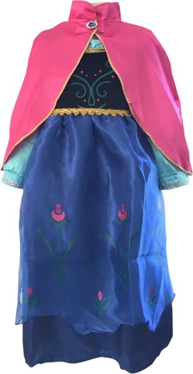 Anna - verkleedjurk - prinsessenjurk - blauw  met roze cape - maat 116/122  (labelmaat 130)