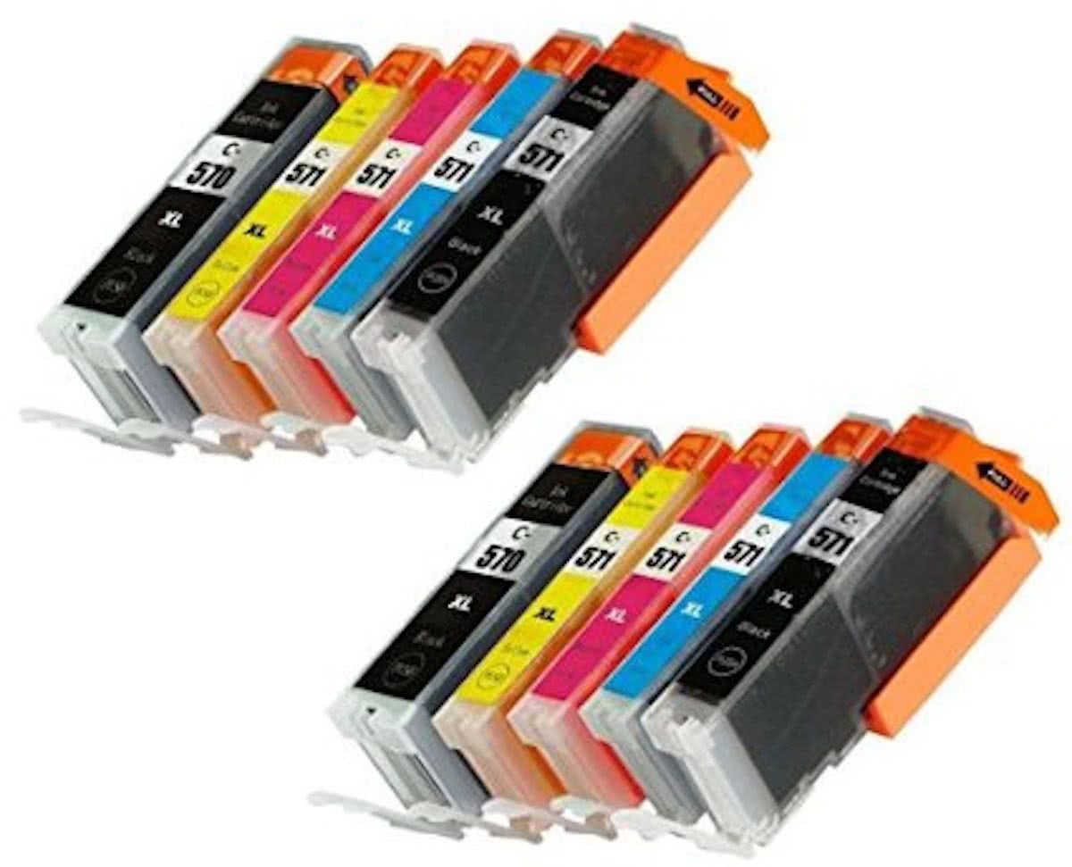 Compatible - Inktcartridge 10 pcs two sets   / Alternatief voor de Canon PGI-570XL/CLI-571XL /2 Zwart /2 photo Zwart/2 Cyaan /2 Magenta /2 Geel / Hoge Capaciteit