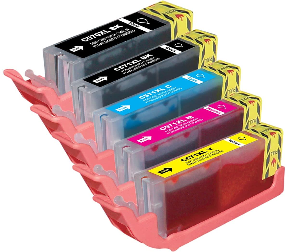 Compatible - Inktcartridge 5 pcs one set  / Alternatief voor de Canon PGI-570XL/CLI-571XL / Zwart /photo Zwart/ Cyaan / Magenta / Geel / Hoge Capaciteit