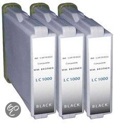 Merkloos - Inktcartridge / Alternatief voor Brother LC 1000 BK XL inktcartridge zwart 35 ml 3 stuks Cartridge