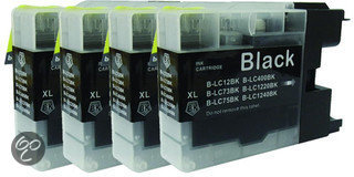 Merkloos - Inktcartridge / Alternatief voor Brother LC 1240 Black XL Fourpack (LC-1240BK) 4x 30 ml Cartridge