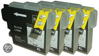 Merkloos - Inktcartridge / Alternatief voor Brother LC 985 Black XL Fourpack (LC-985BK) 4x 29 ml Cartridge