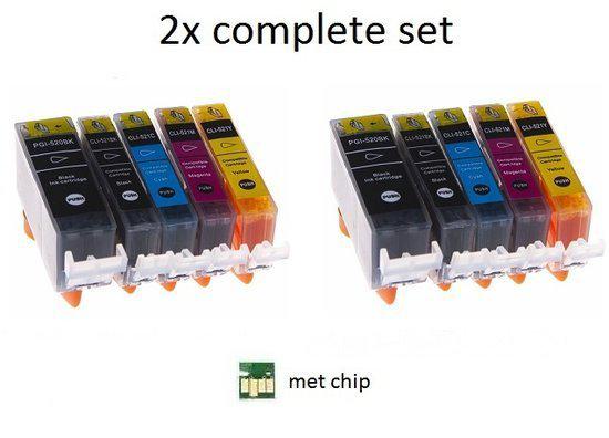 Merkloos   Inktcartridge / Alternatief voor de Canon CLI-521 / PGI-520 2x voordeelset 5 stuks met chip inktmedia huismerk Cartridge