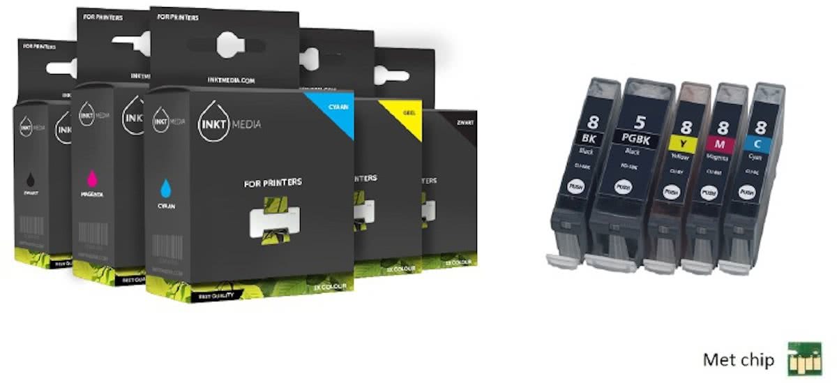 Merkloos   Inktcartridge / Alternatief voor de Canon CLI-8 / PGI-5 voordeelset 5 stuks met chip inktmedia huismerk Cartridge