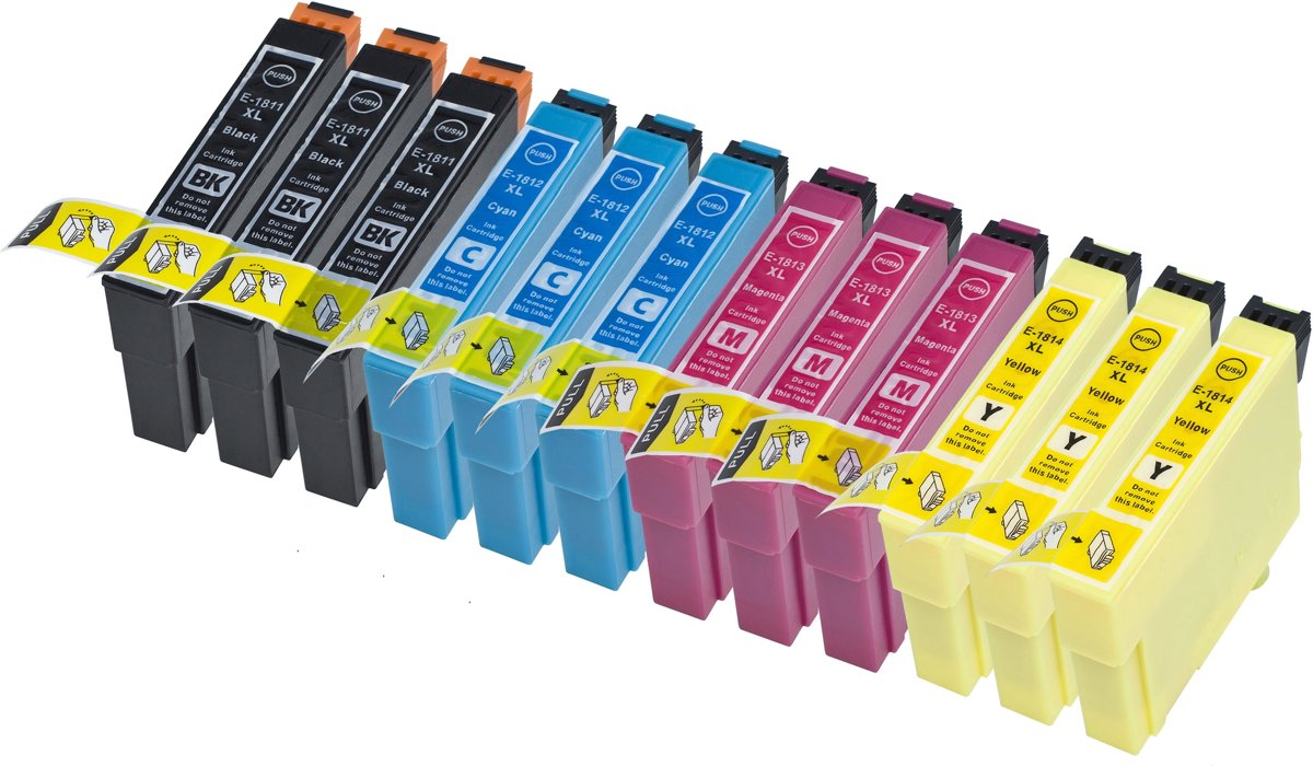 Merkloos   Inktcartridge / Alternatief voor de Epson 18XL inktcartridge, set van 12 stuks. Zwart / Cyaan / Magenta / Geel / Hoge Capaciteit