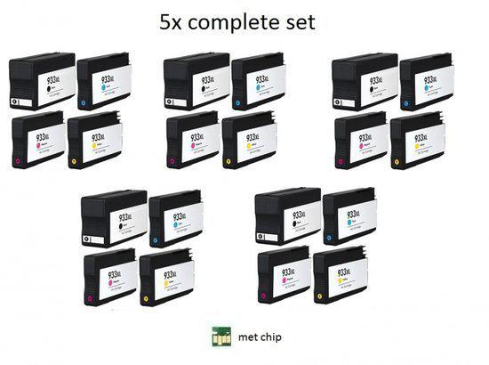 Merkloos   Inktcartridge / Alternatief voor de HP 932XL & HP 933XL BK/C/M/Y 5x complete set inktmedia huismerk Cartridge