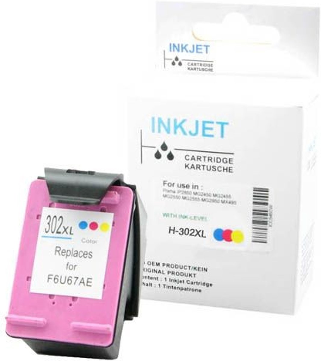 Merkloos   Inktcartridge / Alternatief voor de Hp 302XL Color (met niveau-indicator)