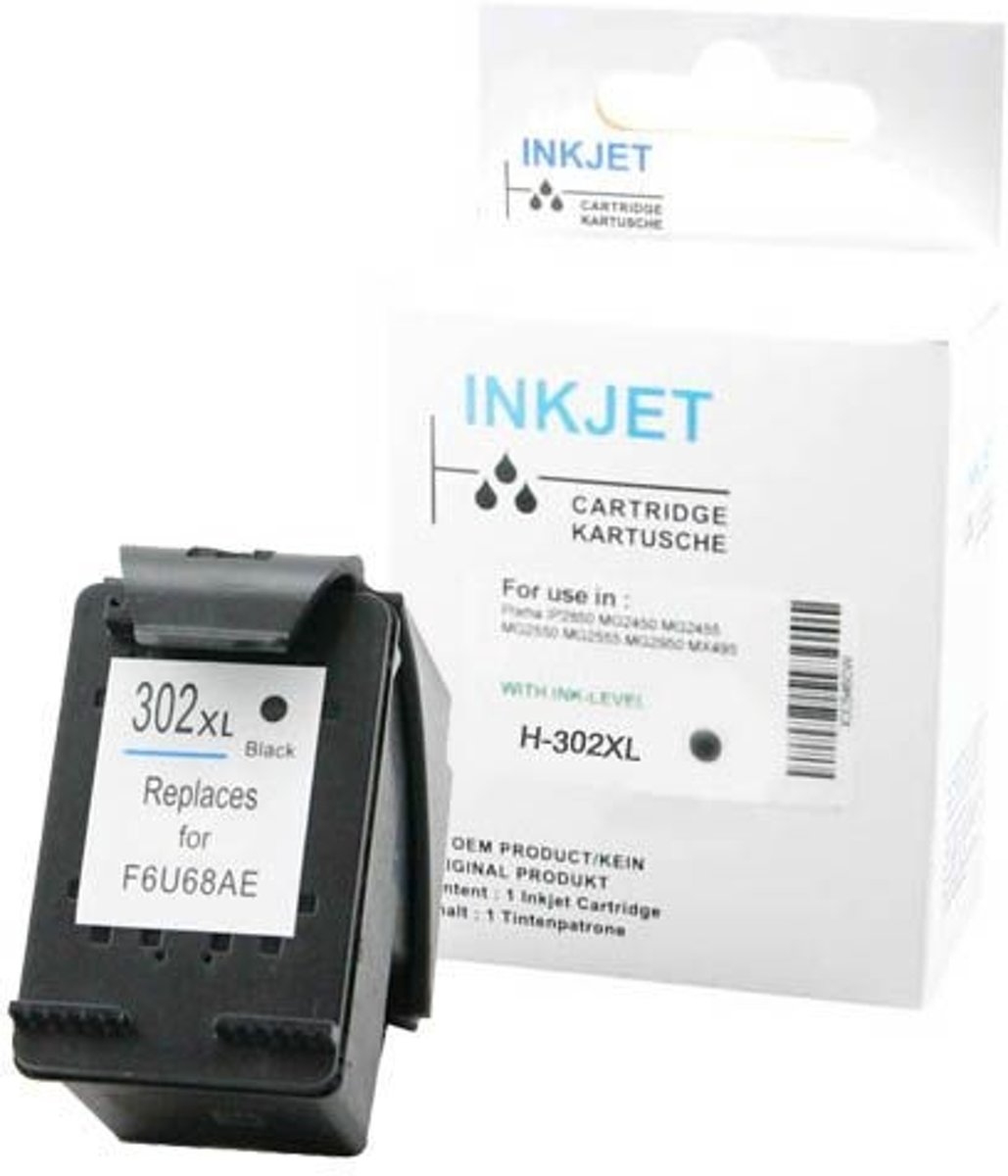 Merkloos   Inktcartridge / Alternatief voor de Hp 302XL zwart (met niveau-indicator)