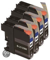 Merkloos – Inktcartridge / Alternatief voor de Brother LC 123 Black XL Fourpack (LC-123BK) 4x 16 ml Cartridge