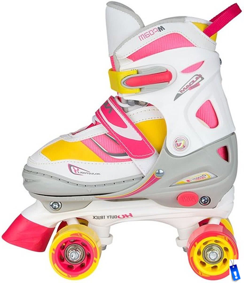 Rolschaatsen Rollerskates - Meisjes Verstelbaar - Roze / Geel / Wit - Semi-Softboot - Maat 30-33