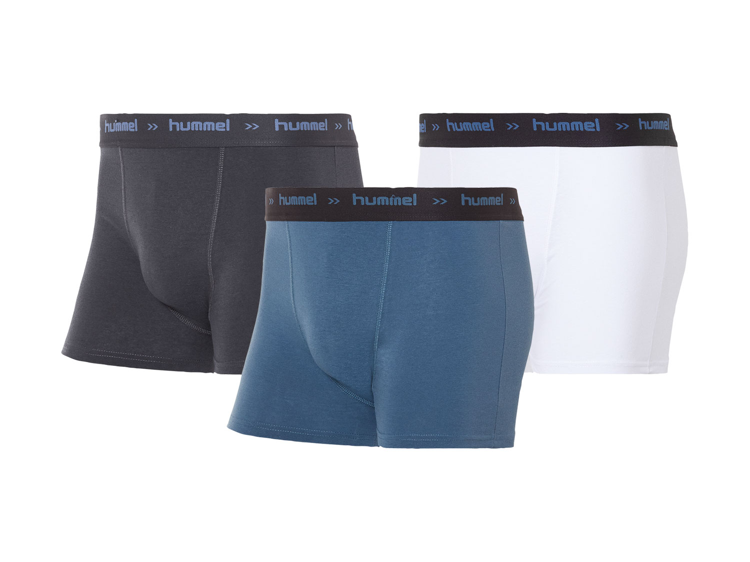 Hummel 3 heren boxers (Wit/blauw/antraciet, M)