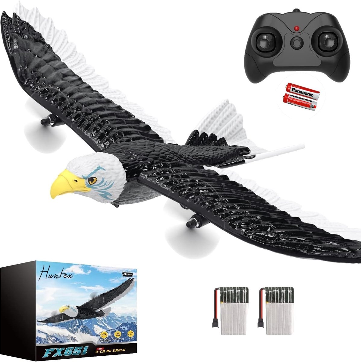 Huntex 2,4 GHz RC Vliegtuig Adelaar - Voor Beginners & Kinderen - Inclusief 2 Lipo Accus - Extra Stabiel & Duurzaam - Bonus 300mAh Accu & Propellers