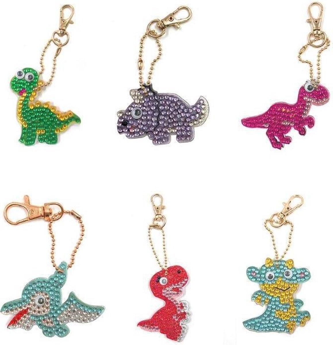 Huntex Diamond Painting Dubbelzijdige Sleutelhanger Set Dinos 6 Stuks - Diament - Pakket Volwassenen - Dinosaurus - Accessoires - Accesoires - Kinderen - Disney - Pakket Full - Pakket Volledig - Dieren