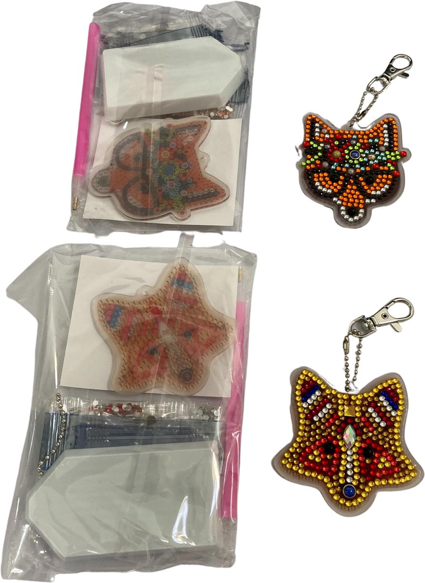 Huntex Diamond Painting Sleutelhanger Set - 2 Vosjes - Accessoires - pen - Kinderen - Pakket Volwassenen - Pakket Full - Pakket Volledig - Accesoires - Dieren