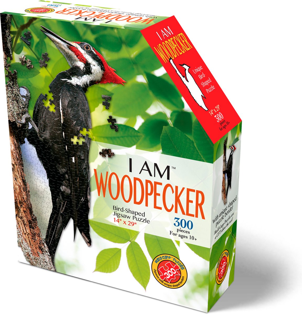 I AM 300 Puzzle: WOODPECKER 35.56x73.66cm, 300pcs, in doos 17.78x21.59x6.35cm, Madd Capp Puzzle, 10+