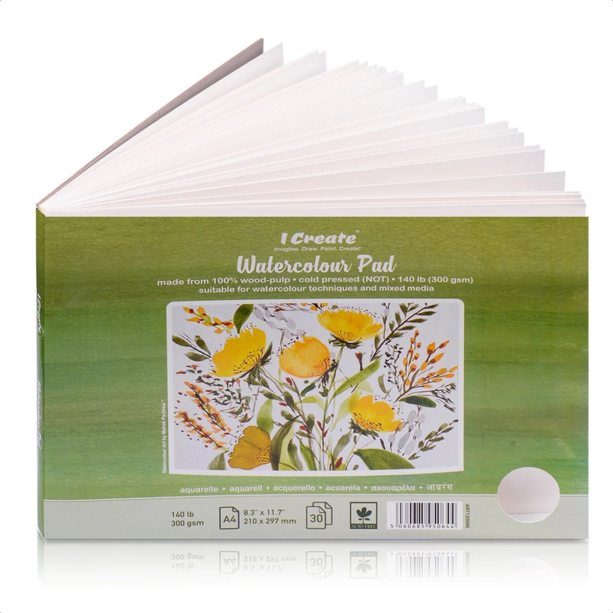   A4 Aquarelblok 300 gsm - Koudgeperst Aquarelpapier met Textuur - 30 Bladen om Te Schilderen en Creatief te Zijn