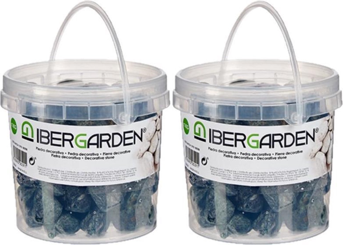 2x pakjes decoratie stenen/kiezels antraciet 1 kg - Aquarium bodembedekking