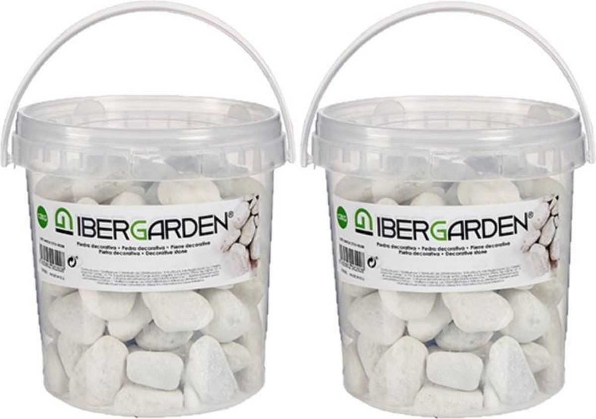 2x pakjes decoratie stenen/kiezels wit 2 kg - Aquarium bodembedekking