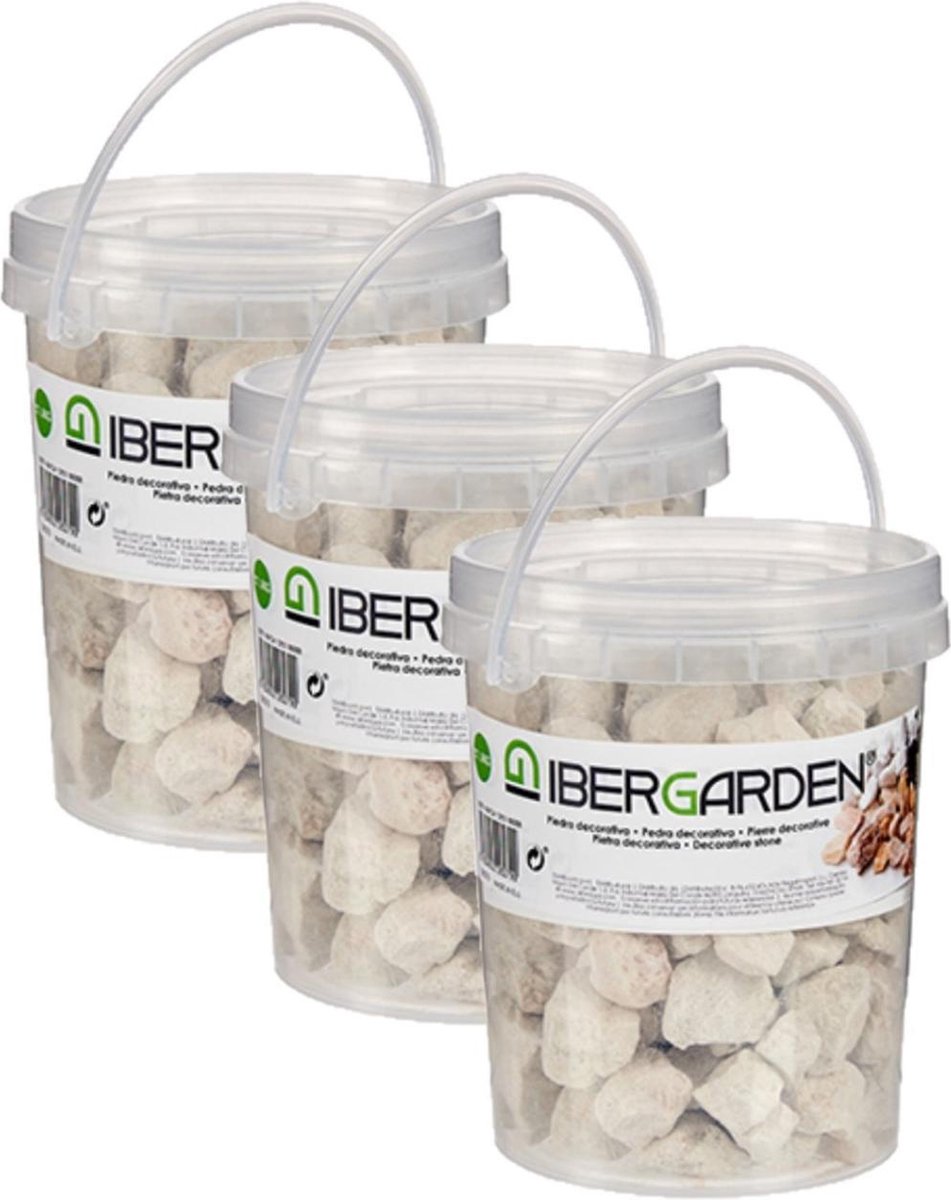 3x pakjes decoratie steentjes/kiezels beige klein 1,5 kg - Aquarium bodembedekking