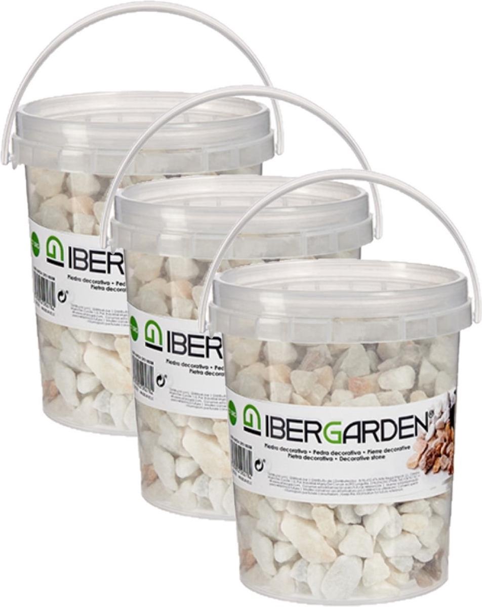 3x pakjes decoratie steentjes/kiezels wit gemeleerd klein 1,5 kg - Aquarium bodembedekking