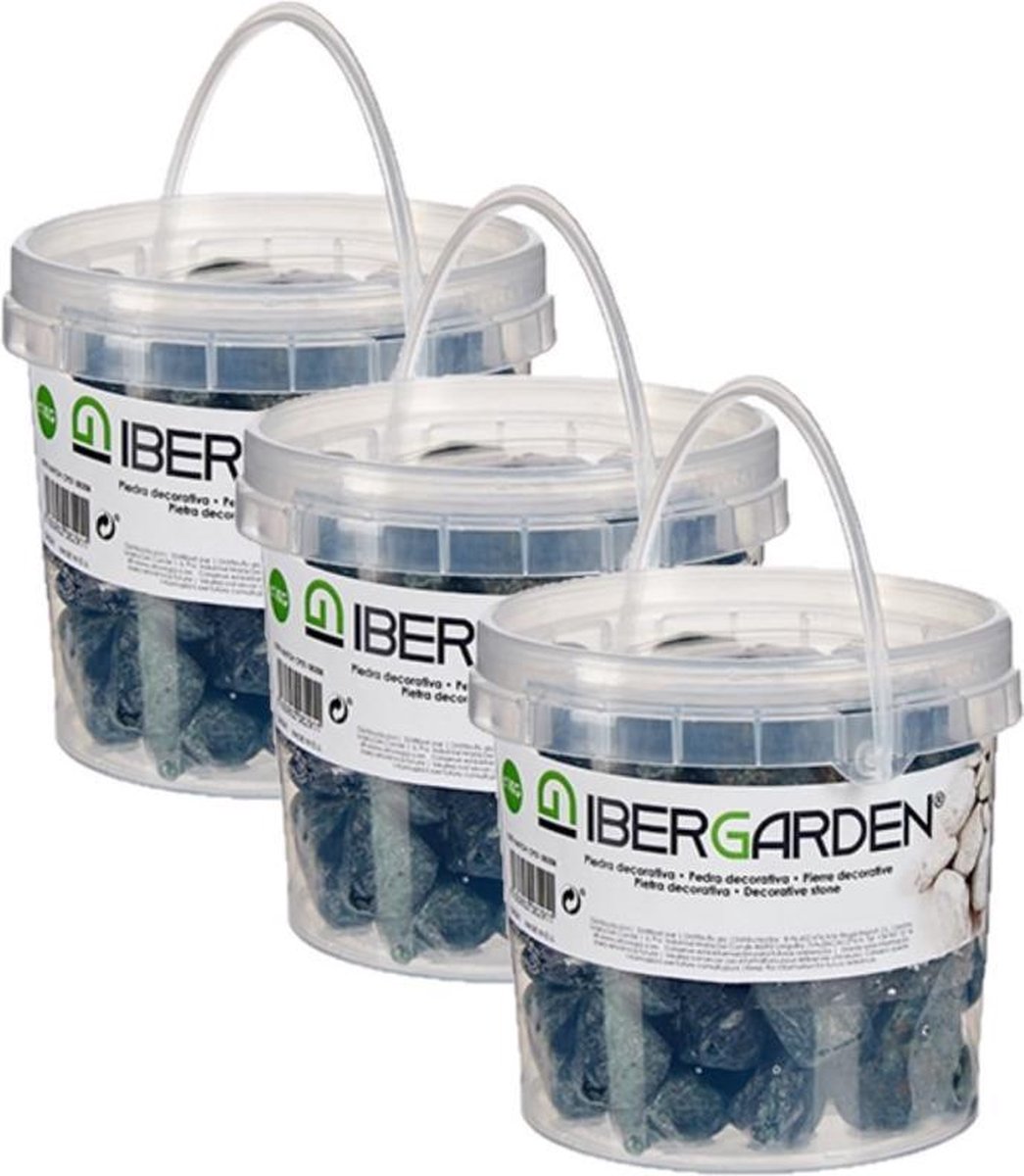 3x pakjes decoratie stenen/kiezels antraciet 1 kg - Aquarium bodembedekking