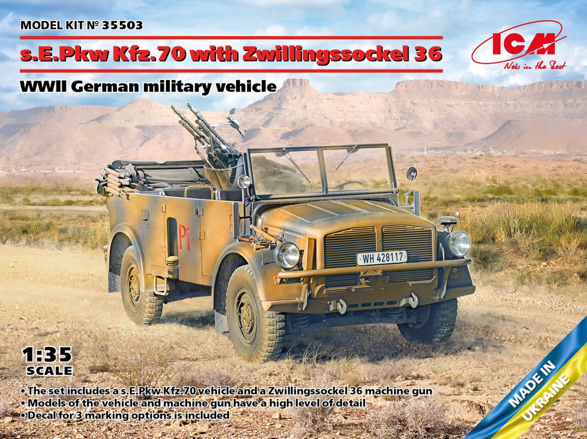 1:35 ICM 35503 s.E.Pkw Kfz.70 with Zwillingssockel 36 - WWII German military vehicle Plastic kit