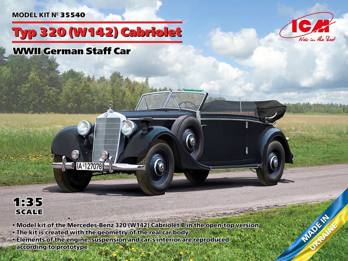 1:35 ICM 35540 Mercedes-Benz Typ 320 (W142) Cabriolet - WWII German Staff Car Plastic kit