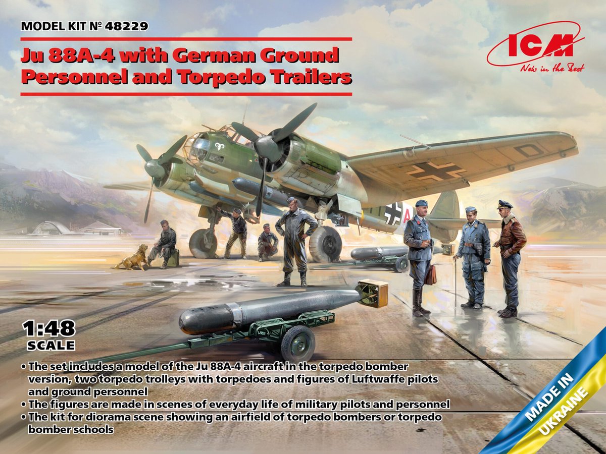 1:48 ICM 48229 Ju 88A-4 w/German Ground Personnel - Torpedo Trailers Plastic kit