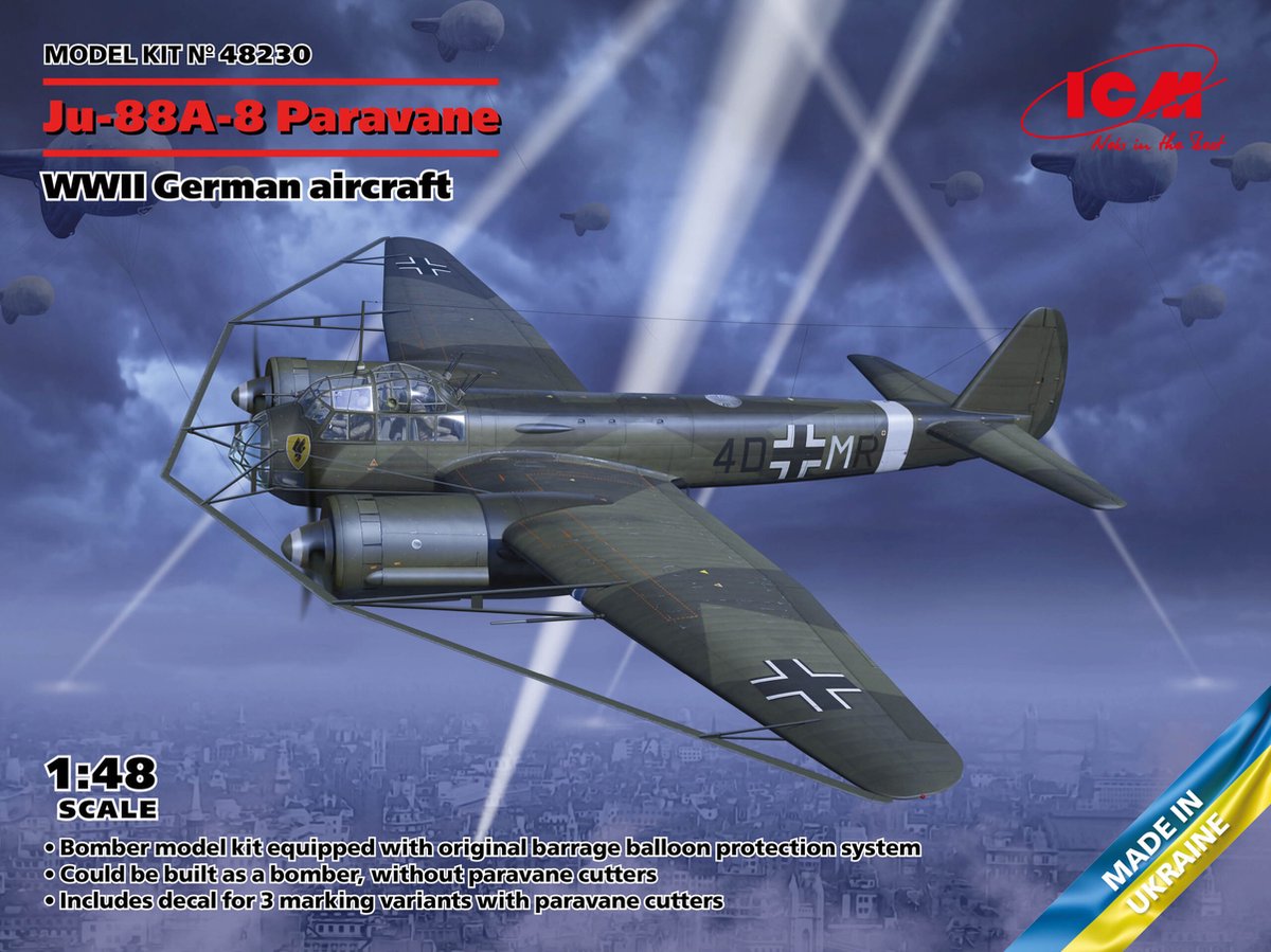 1:48 ICM 48230 Ju-88A-8 Paravane Plane Plastic kit